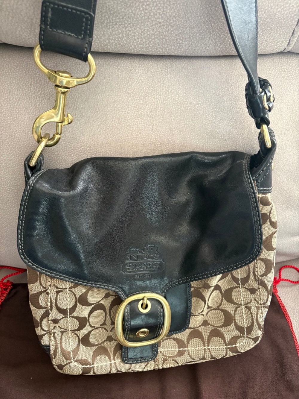 COACH BLEEKER SIGNATURE CANVAS LEATHER FLAP SHOULDER BAG